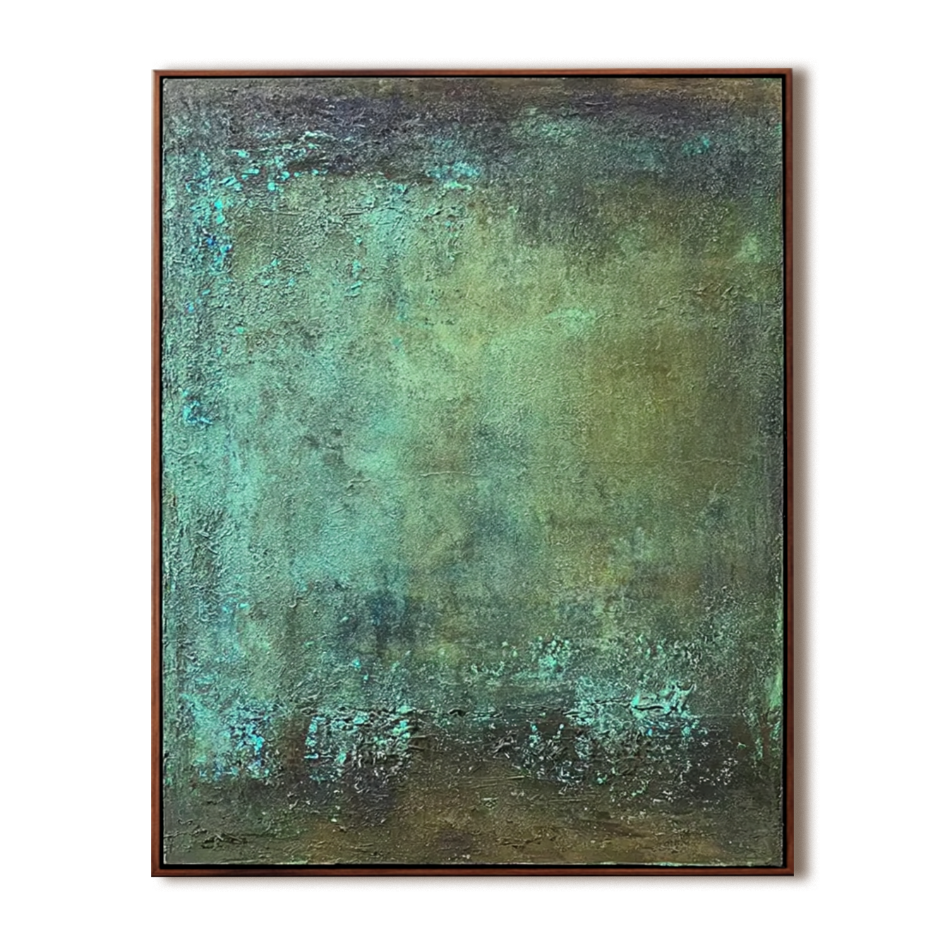 Abstract textured painting in earthy green tones, perfect for minimalist wall decor.