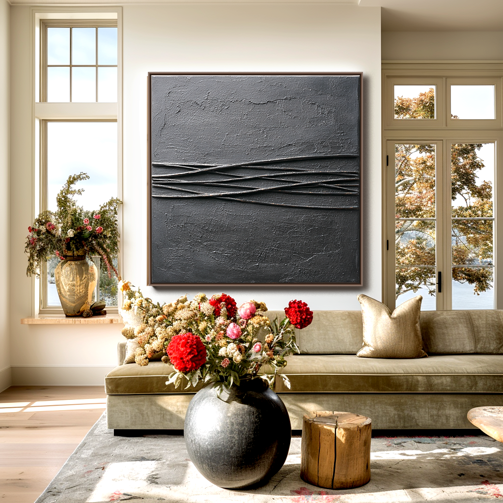 Abstract Black Textured Art - Wavy Lines