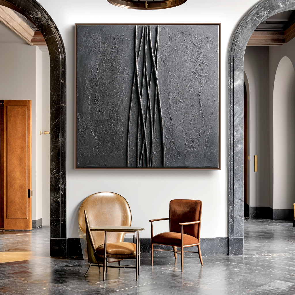 Abstract Black Textured Art - Wavy Lines