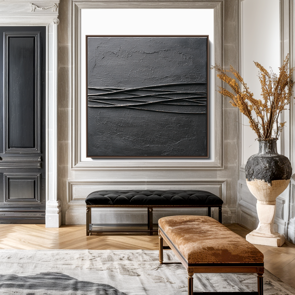 Abstract Black Textured Art - Wavy Lines