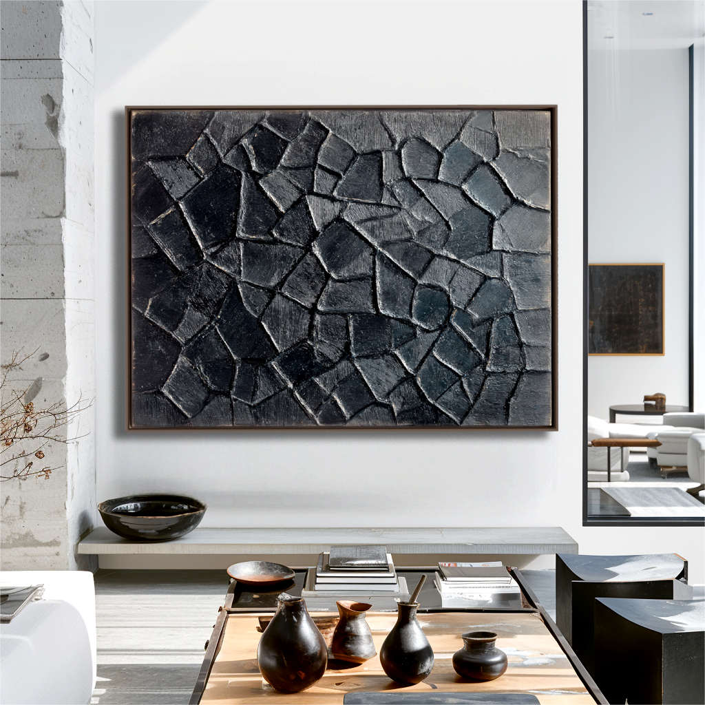 Abstract Textured Art - Cracked Black Surface Design