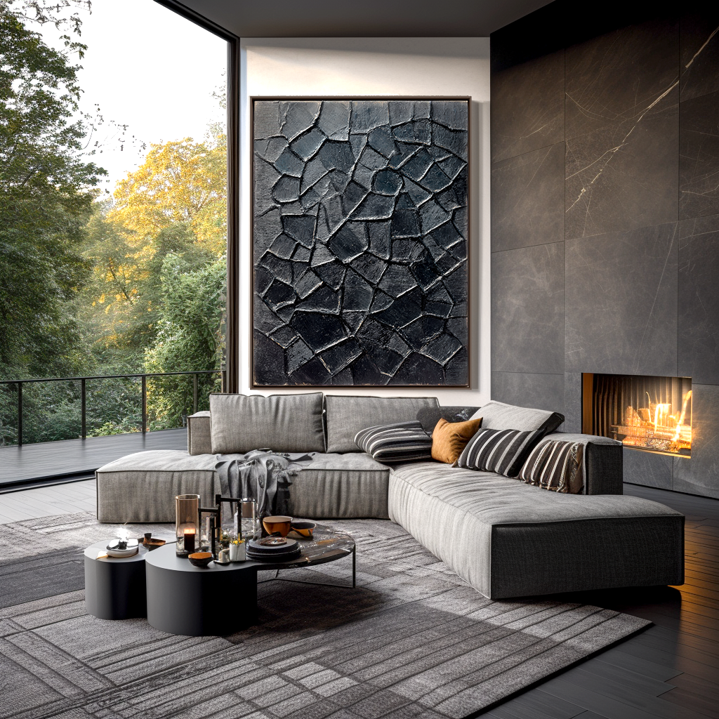 Abstract Textured Art - Cracked Black Surface Design