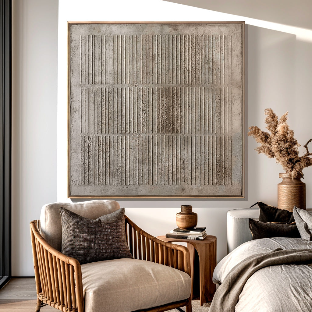 Textured abstract lines in a grid pattern with neutral tones and minimalist design.