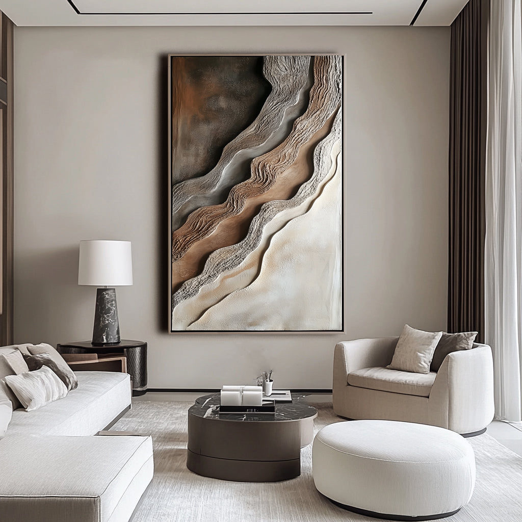Layered Earth — Vertical Textured Neutral Abstract Art