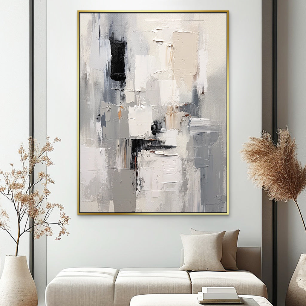 Modern textured abstract painting with thick neutral layers, ideal for minimalist and Wabi-Sabi interior decor.