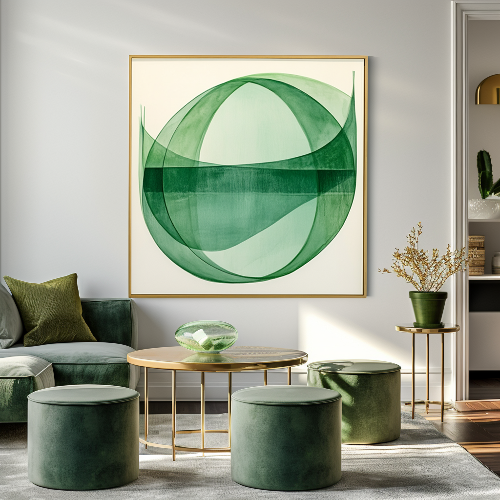 Green Abstract Art - Geometric Fluidity in Modern Painting