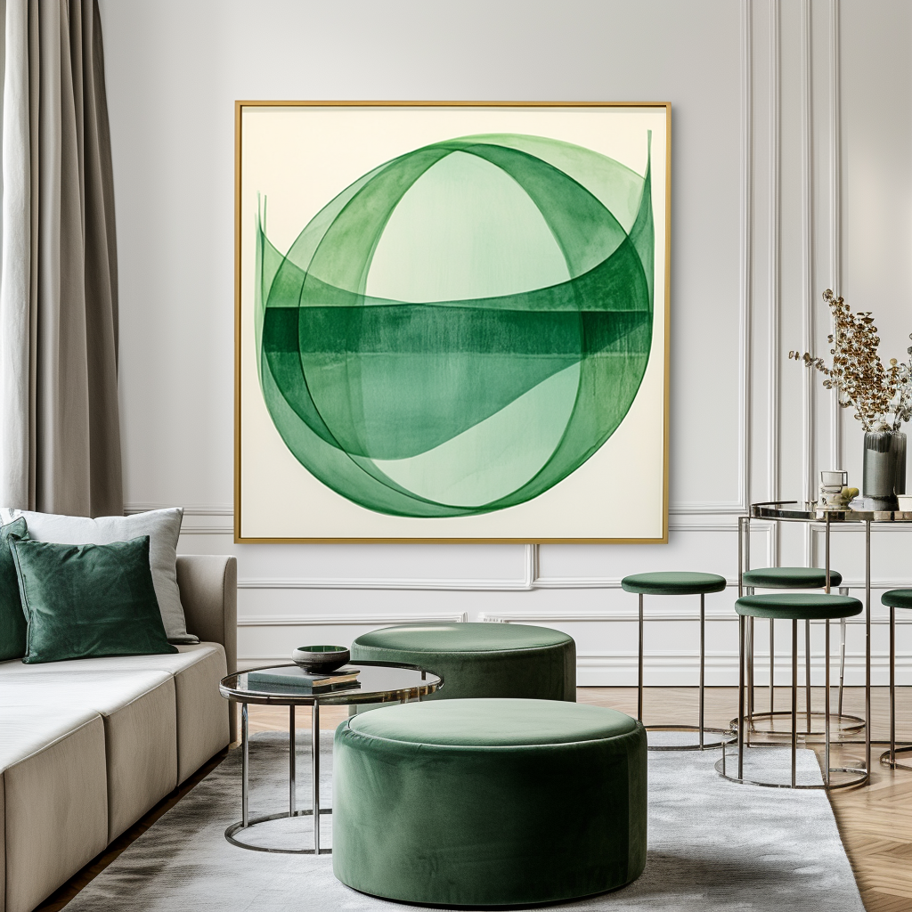Green Abstract Art - Geometric Fluidity in Modern Painting