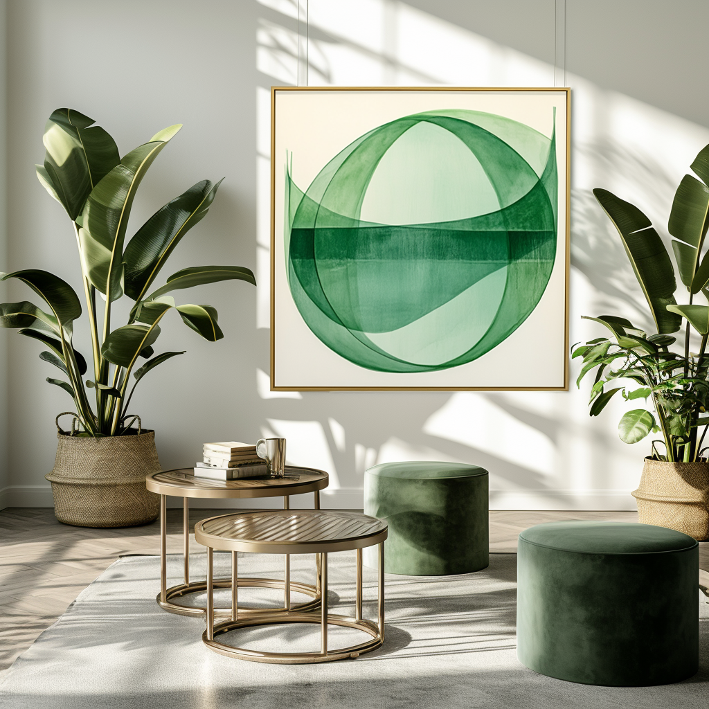 Green Abstract Art - Geometric Fluidity in Modern Painting