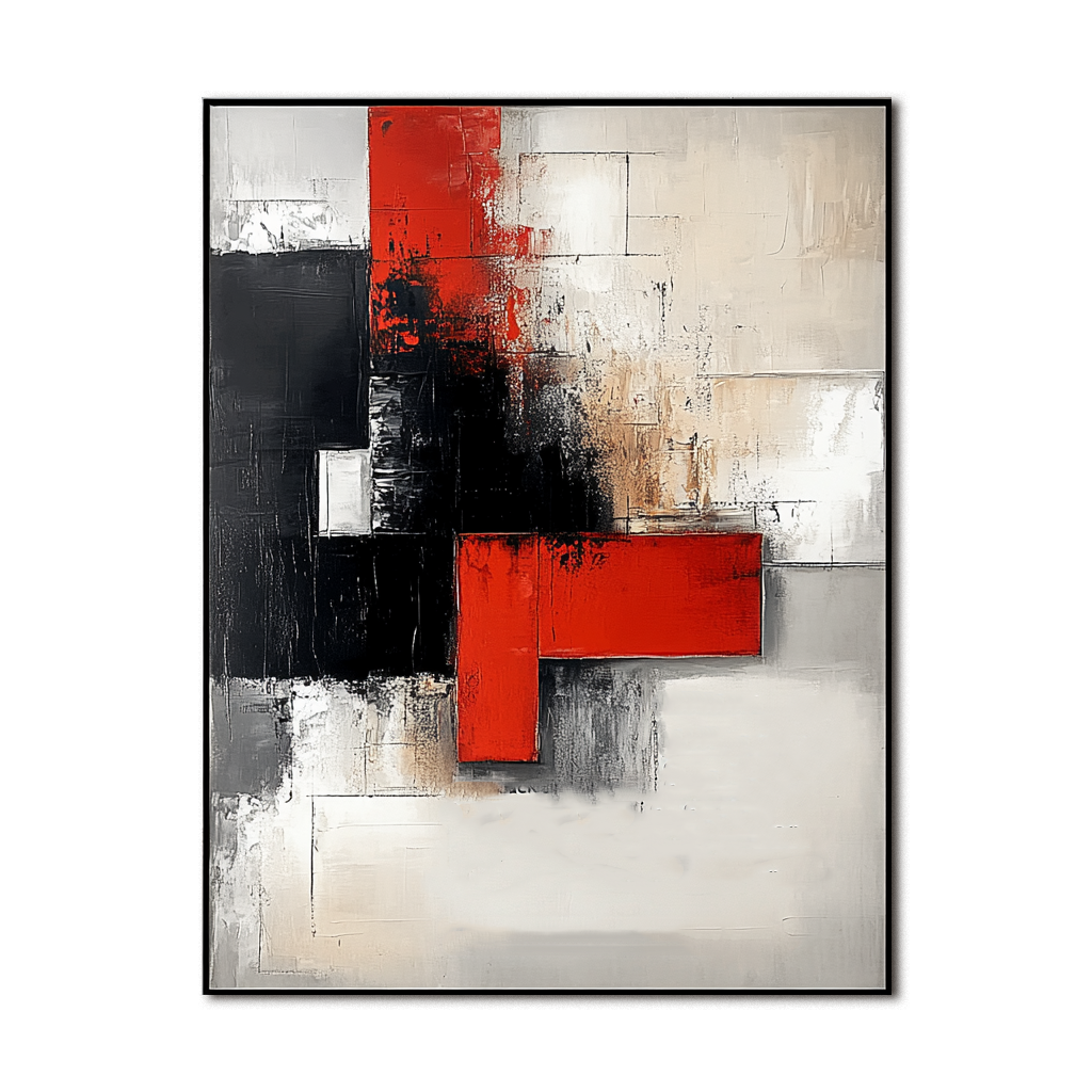 Abstract Expressionism - Black, Red, and White Modern Art