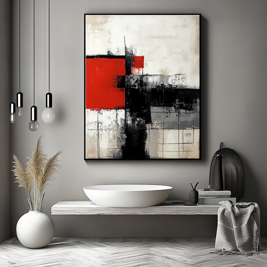 Abstract Geometric Art with Bold Red and Black Design
