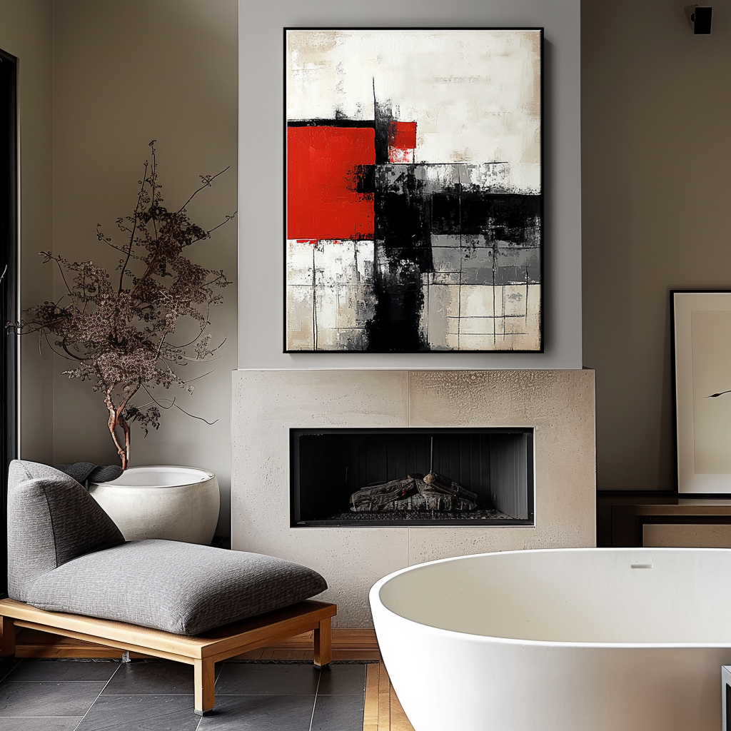 Abstract Geometric Art with Bold Red and Black Design