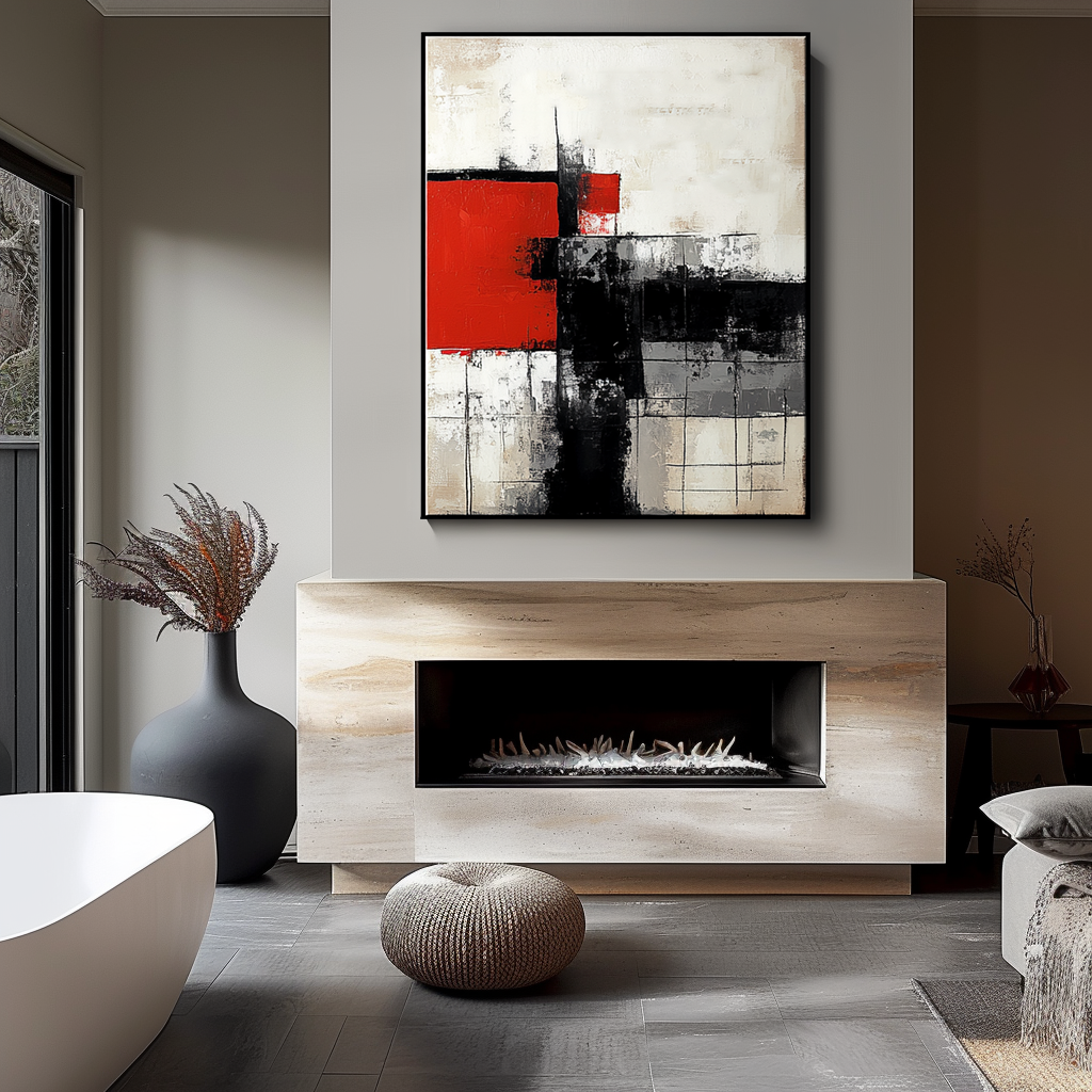 Abstract Geometric Art with Bold Red and Black Design