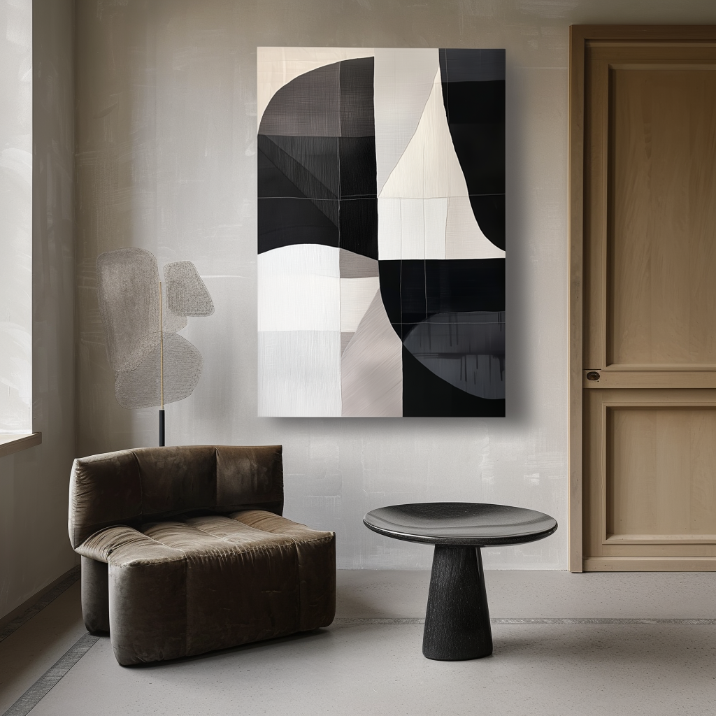 Modern Black and White Abstract Art – Geometric Minimalist Painting