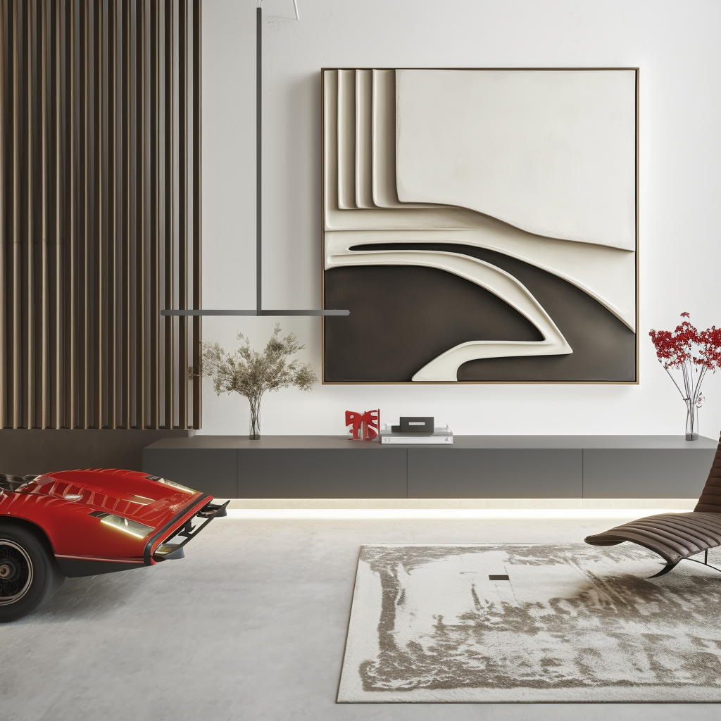 Modern 3D textured abstract wall art with cream and taupe architectural lines