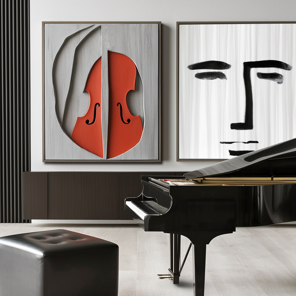 Abstract Violin Art – Textured 3D Relief Design in Red and Gray
