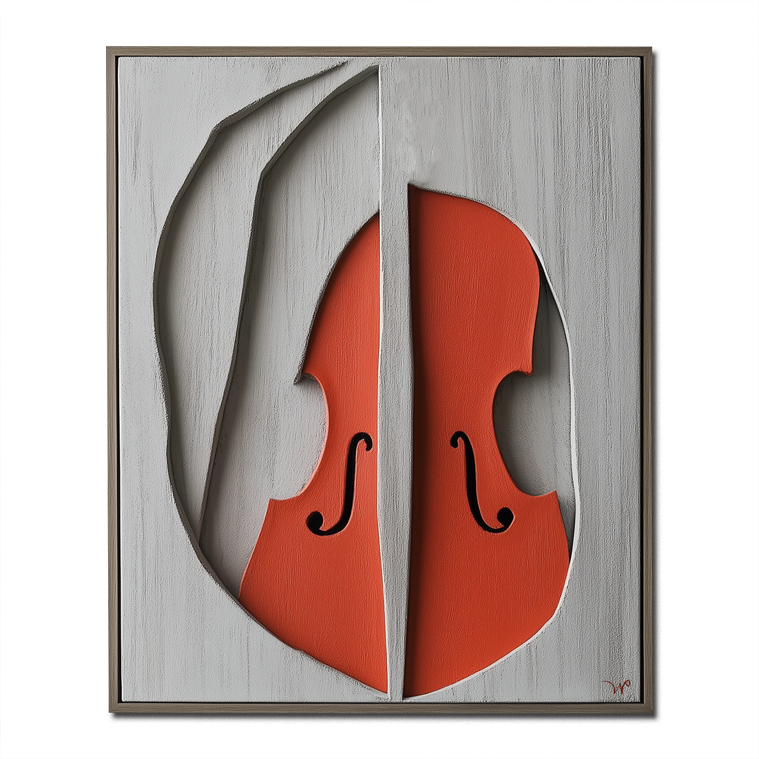 Abstract Violin Art – Textured 3D Relief Design in Red and Gray