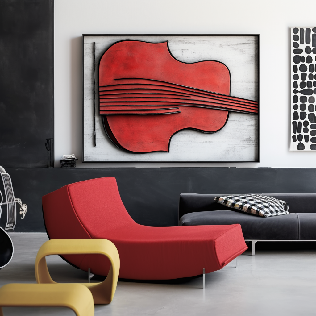 Abstract Red Violin Art – Textured 3D Design with Bold Lines