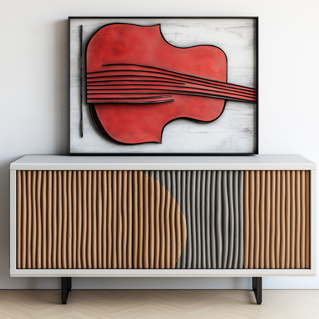 Abstract Red Violin Art – Textured 3D Design with Bold Lines