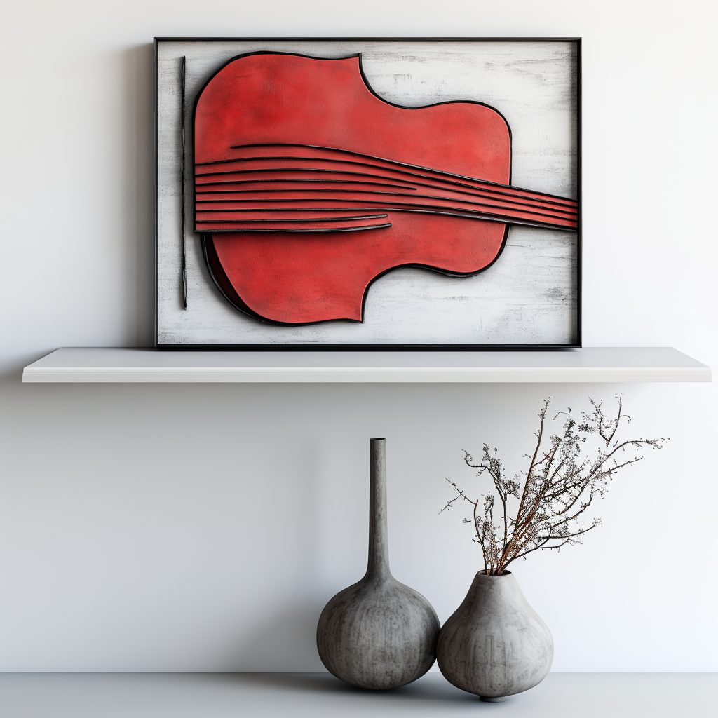 Abstract Red Violin Art – Textured 3D Design with Bold Lines