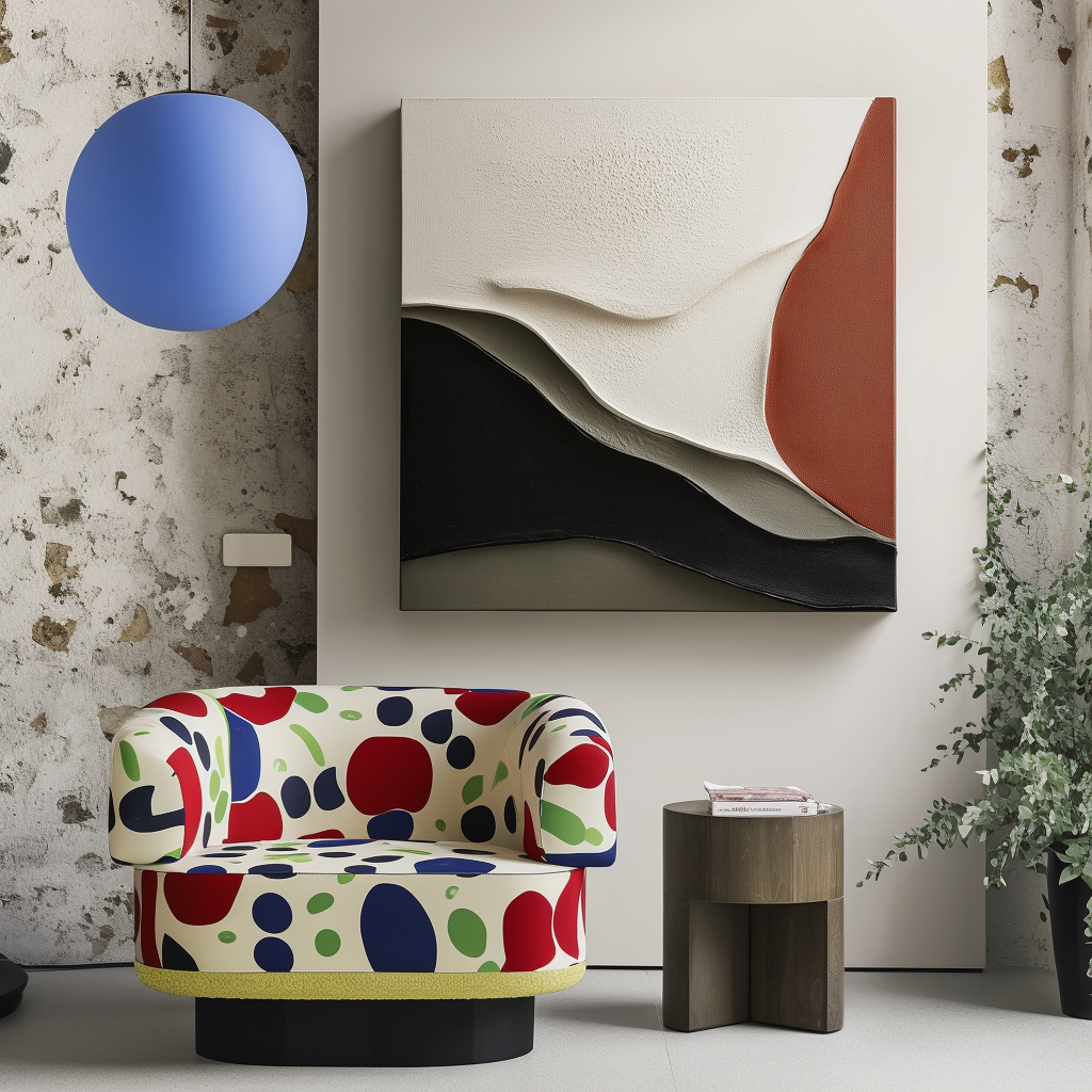 Minimalist oil painting of abstract flowing shapes in white, black, and rust with textured surface