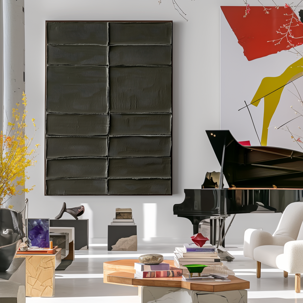 Minimalist textured geometric abstract painting with earthy rectangular patterns