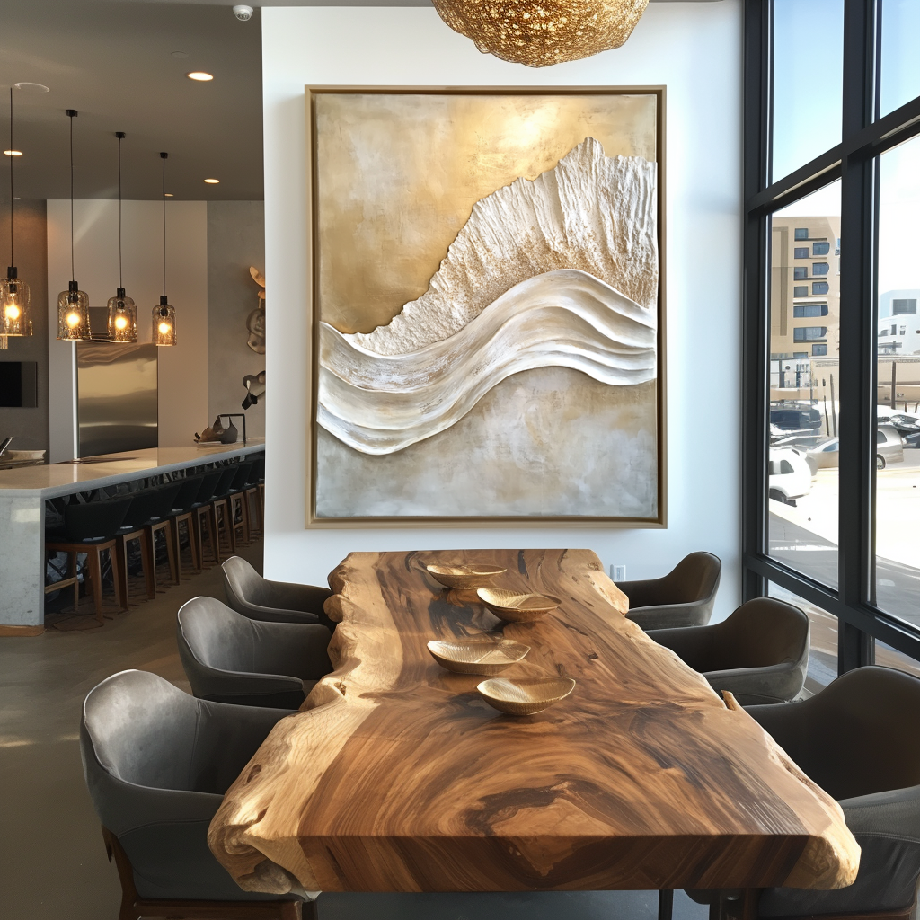 Golden Crest – Modern Textured Wave Wall Art