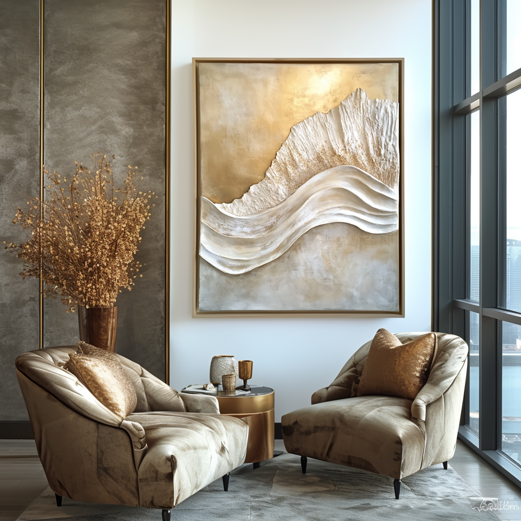 Golden Crest – Modern Textured Wave Wall Art