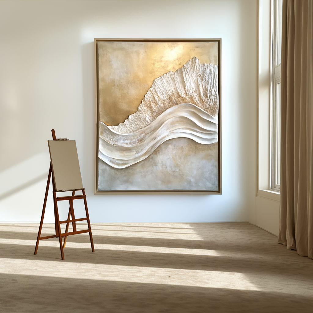 Golden Crest – Modern Textured Wave Wall Art