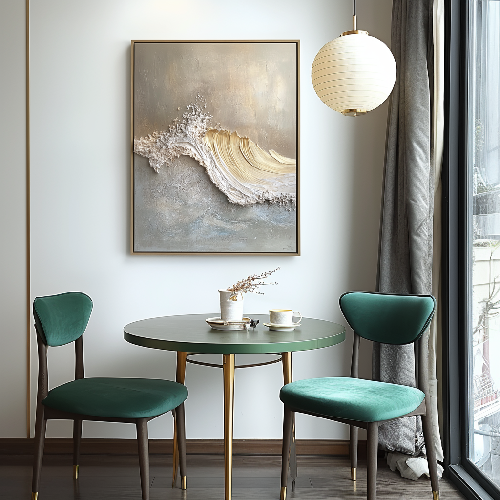 Luxury textured gold wave canvas art with raised sea foam details