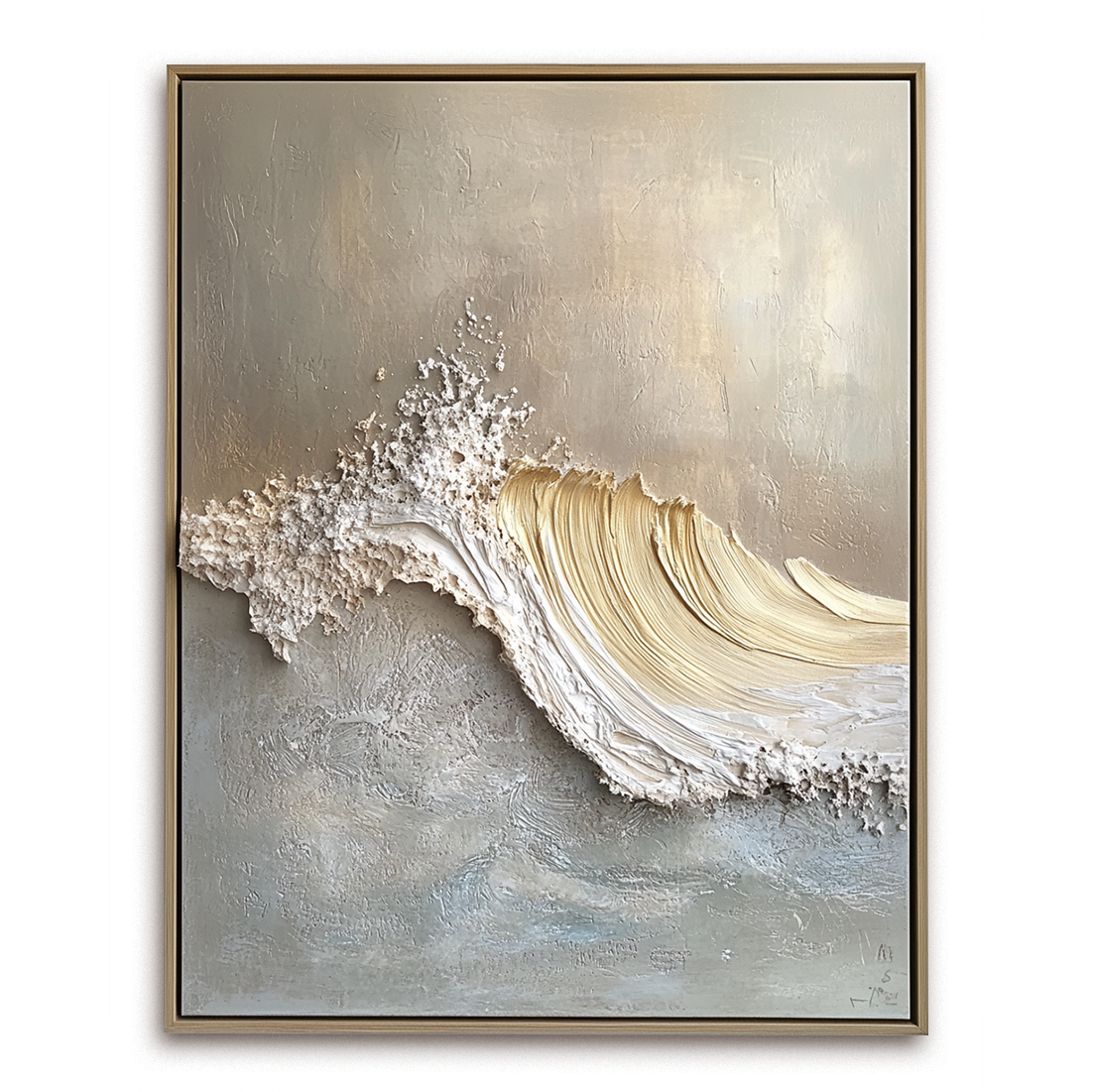 Luxury textured gold wave canvas art with raised sea foam details