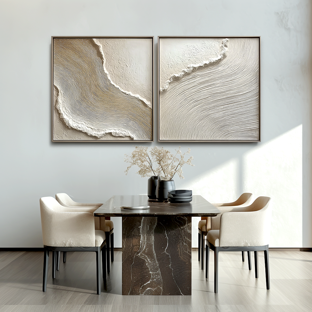 Coastal Harmony – 2-Piece Textured Beige Wave Art Set