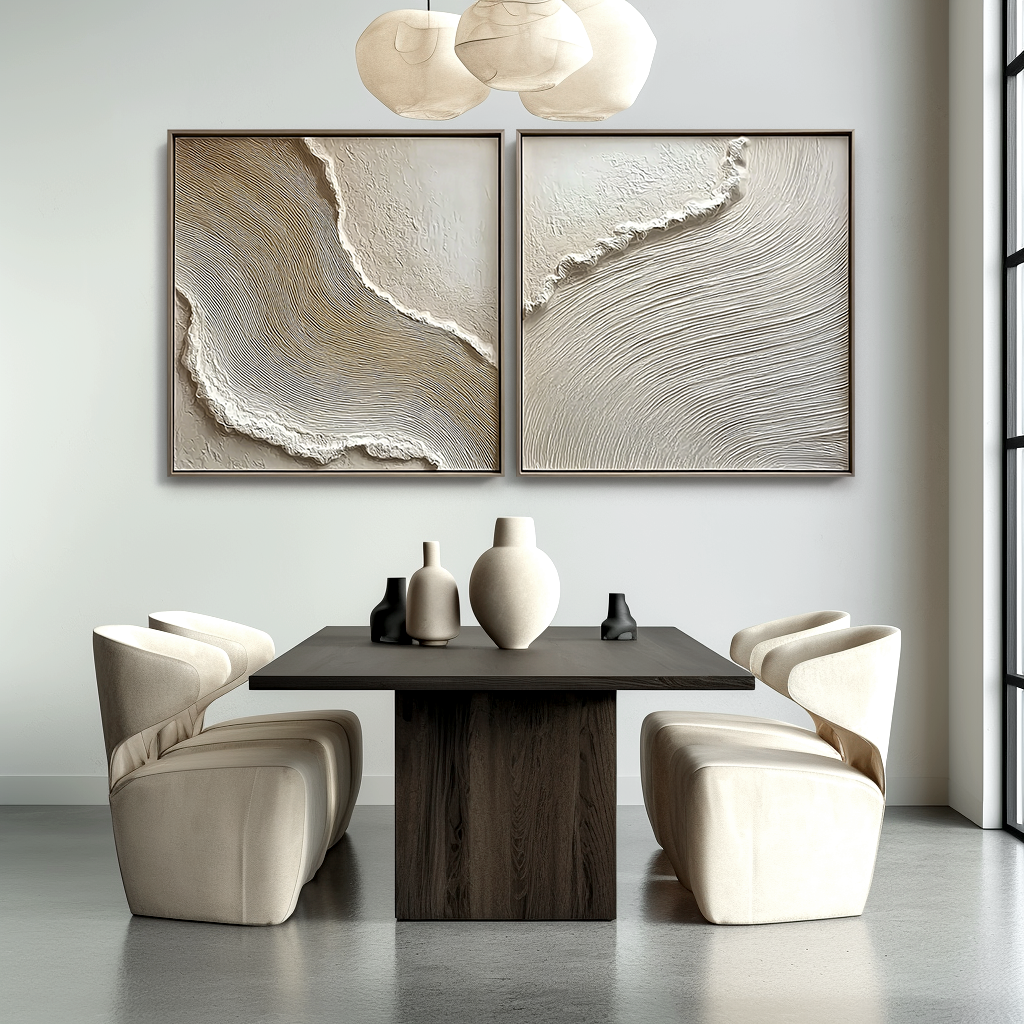 Coastal Harmony – 2-Piece Textured Beige Wave Art Set