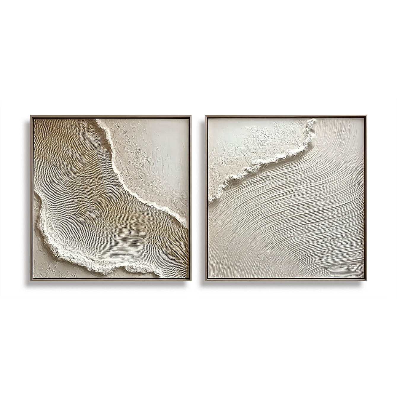 Coastal Harmony – 2-Piece Textured Beige Wave Art Set