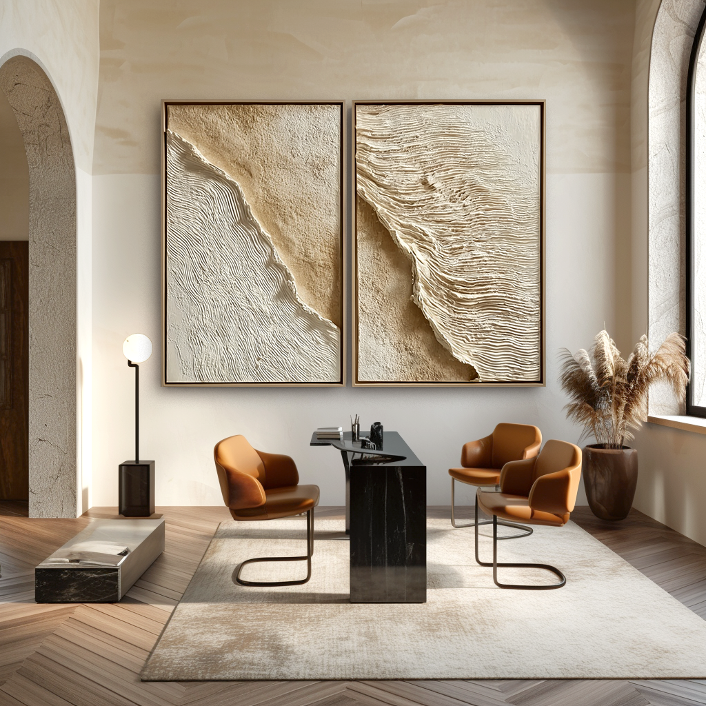 Sandy Whisper – 2-Piece Textured Coastal Wall Art Set