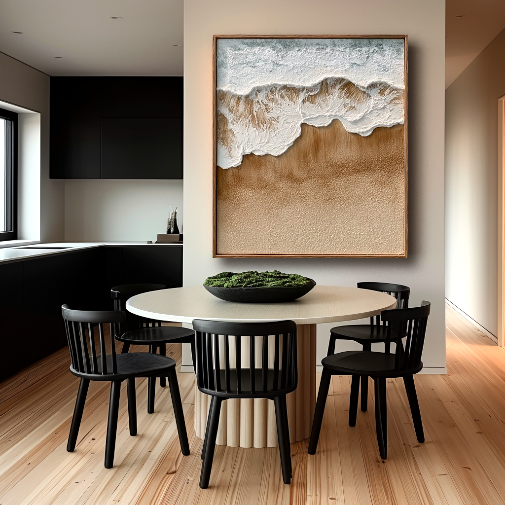 Textured ocean wave and sand beach coastal abstract wall art