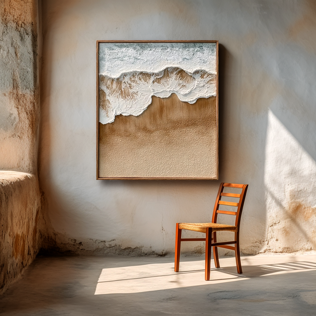 Textured ocean wave and sand beach coastal abstract wall art
