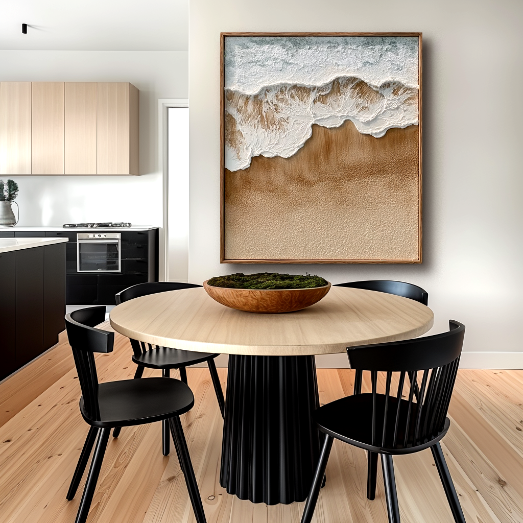 Textured ocean wave and sand beach coastal abstract wall art