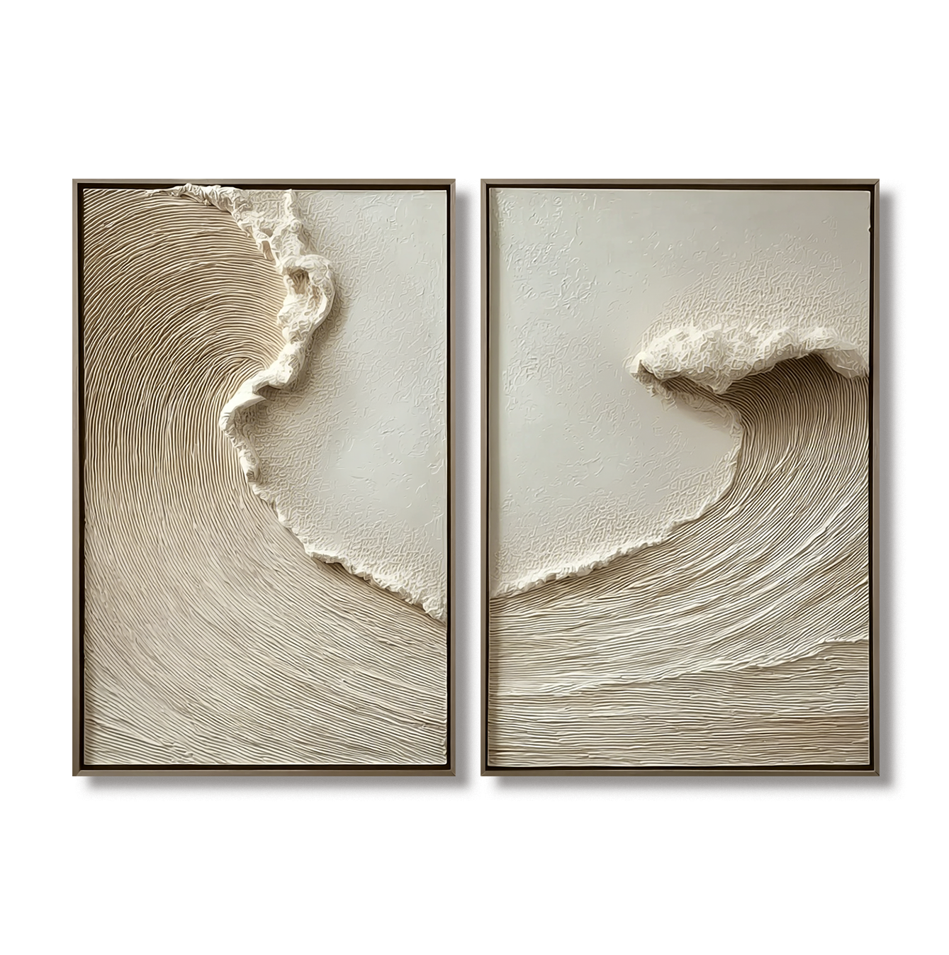 Beige textured ocean wave diptych wall art with minimal coastal design