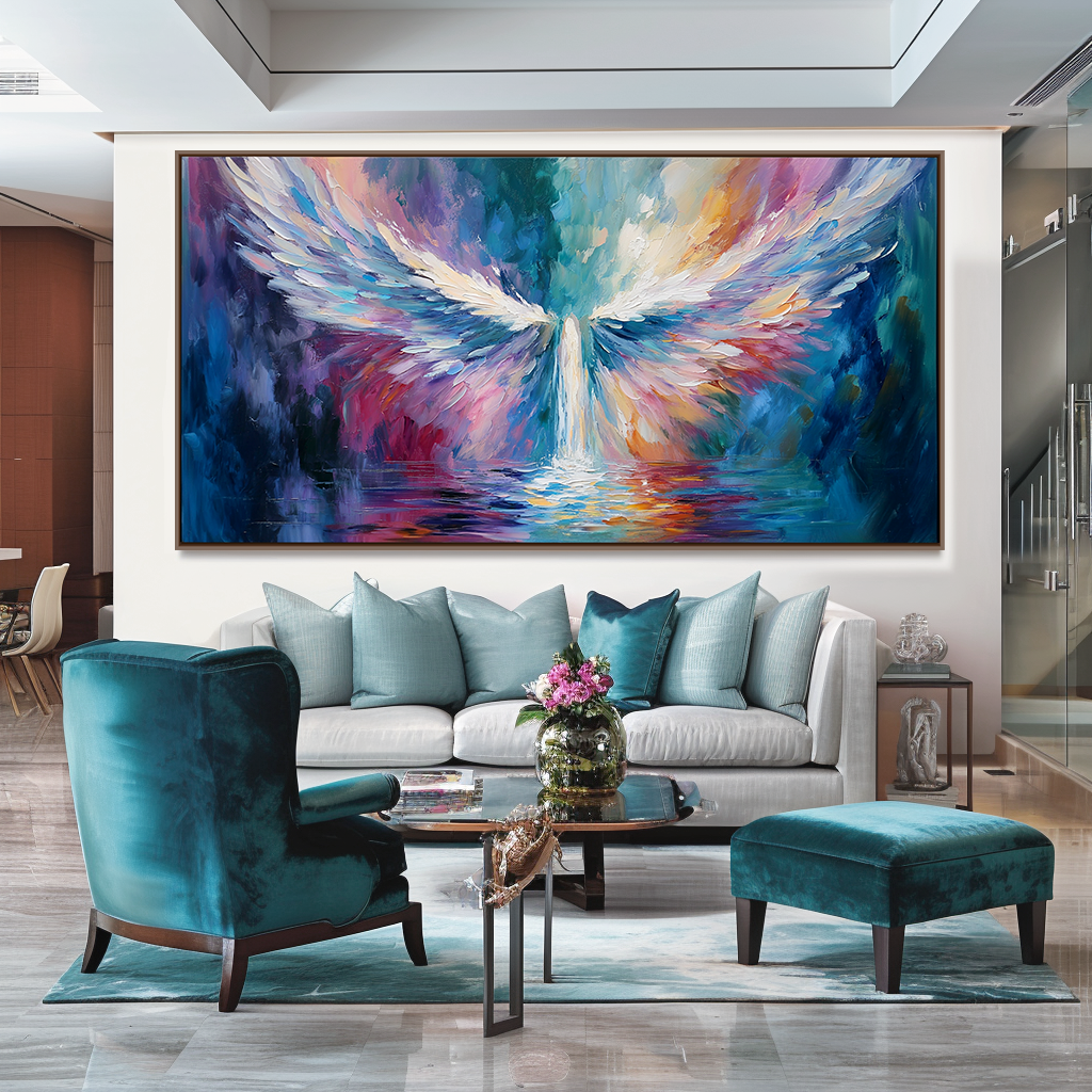 Colorful Angel Wings - Abstract Oil Painting of Light and Emotion