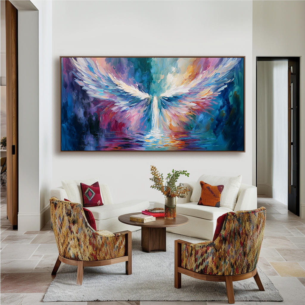 Colorful Angel Wings - Abstract Oil Painting of Light and Emotion