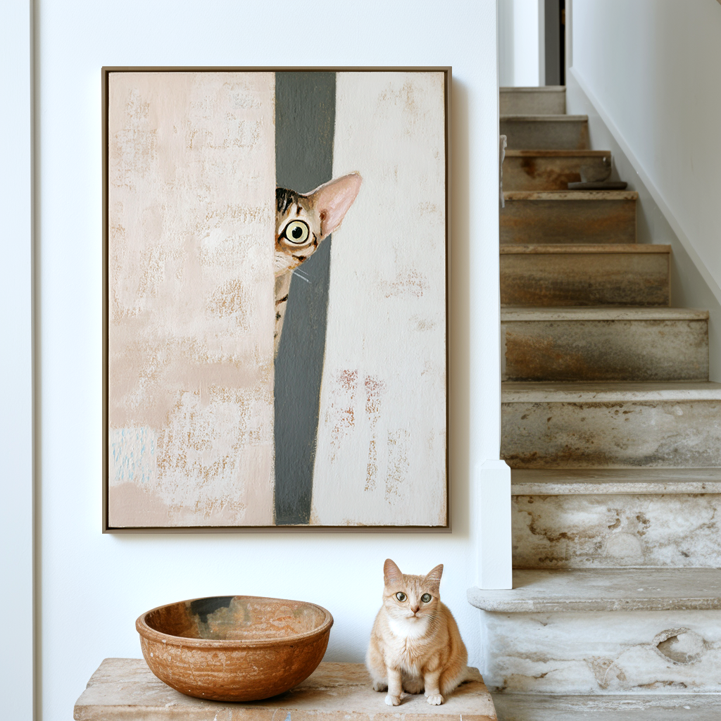 Curious Cat – Playful Peeking Abstract Painting