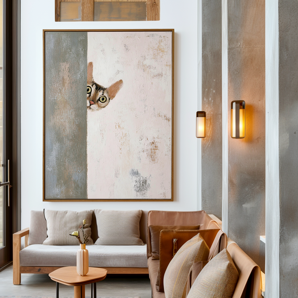 Curious Cat – Whimsical Abstract Painting with Playful Charm