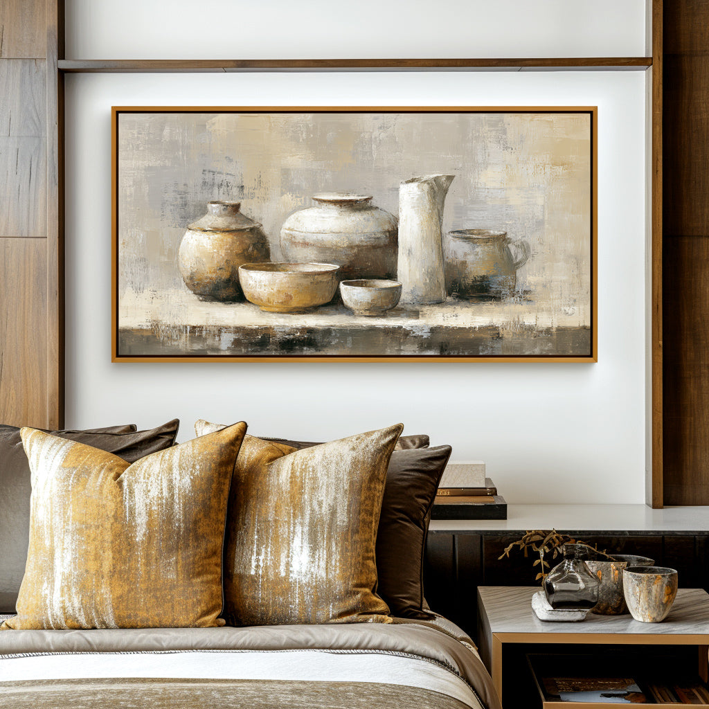 Rustic Pottery Still Life - Textured Handmade Oil Painting