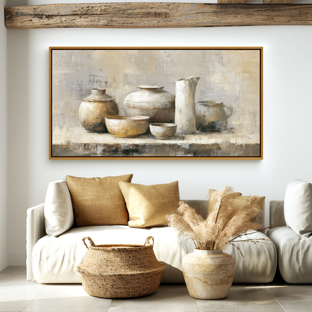 Rustic Pottery Still Life - Textured Handmade Oil Painting