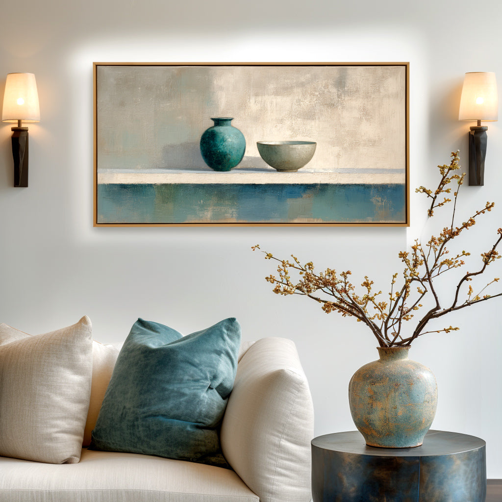 Minimalist Pottery Still Life - Textured Handmade Oil Painting