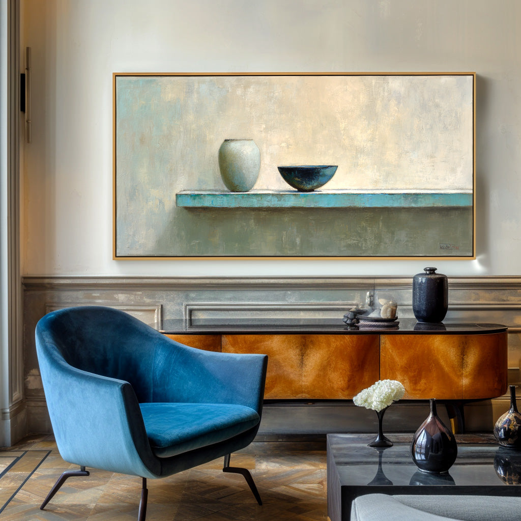 Minimalist Pottery Still Life - Handmade Oil Painting with Soft Tones