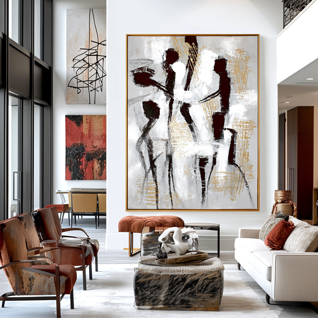 Abstract Figures in Motion – Black and White Minimalist Art