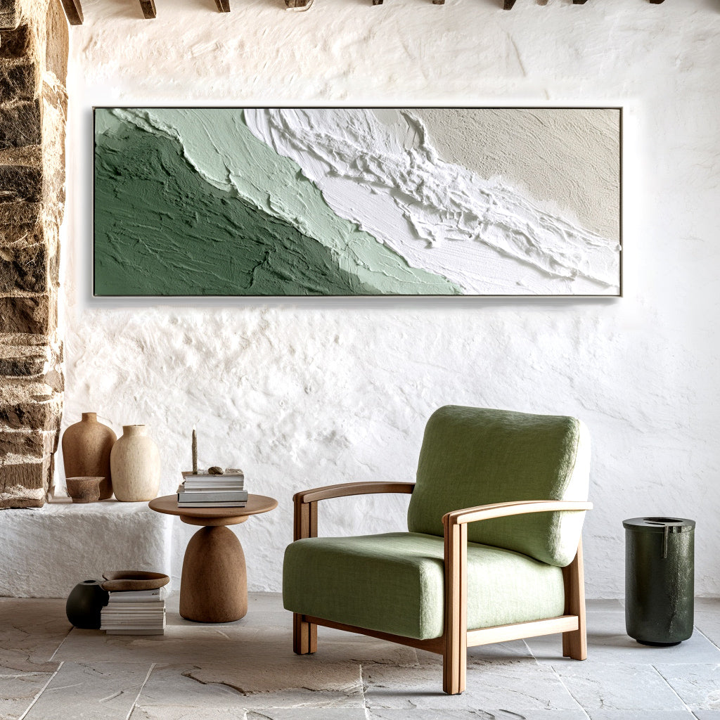 Abstract Textured Landscape - Earthy Green and White Design