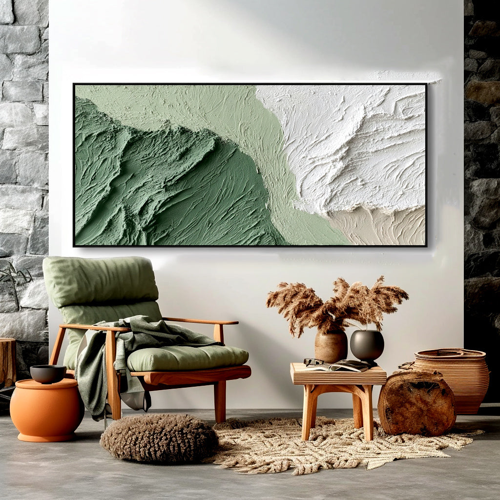 Abstract Textured Landscape - Soft Green and White Palette