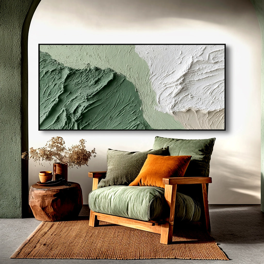 Abstract Textured Landscape - Soft Green and White Palette